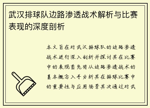 武汉排球队边路渗透战术解析与比赛表现的深度剖析